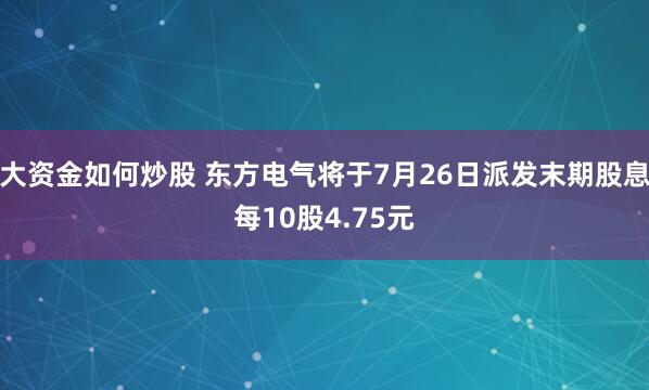 大资金如何炒股 东方电气将于7月26日派发末期股息每10股4.75元